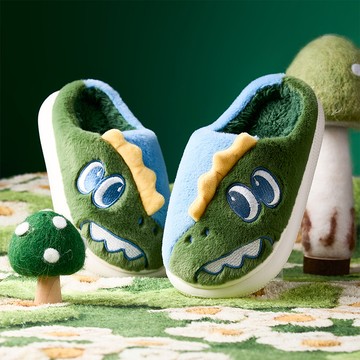 Cheerful Mario幸福瑪麗 可愛恐龍兒童棉拖鞋 男童秋冬保暖室内中大童毛絨絨拖鞋
