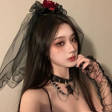BXA萬聖節黑色頭紗鬼新娘發夾頭飾暗黑系cos派對玫瑰發飾裝扮道具【淘夢屋】