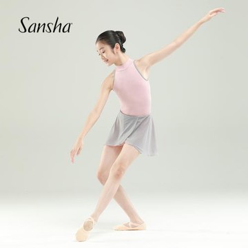 sansha 三沙兒童舞蹈服 立領掛脖少女芭蕾舞服撞色練功連體服