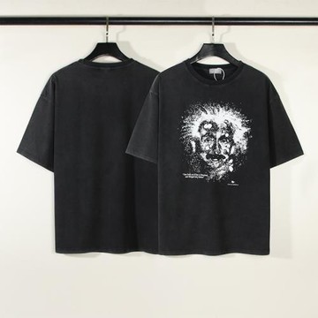Vintage Tee 比伯同款愛因斯坦人像美潮高街復古水洗做舊短袖T恤