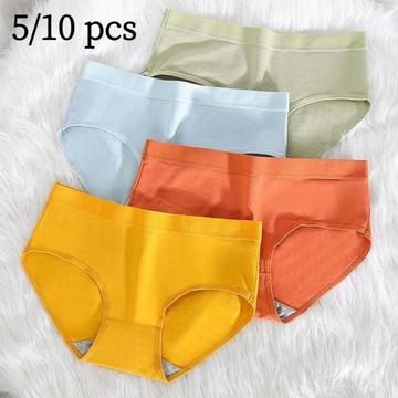 ECMLN 5/10 件女式中腰三角褲棉質內褲純色舒適透氣貼身加大碼內衣