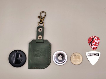 AirTag 保護套 / 零錢包 姬路皮革 手工縫製 綠色 防丟失標籤 刀劍