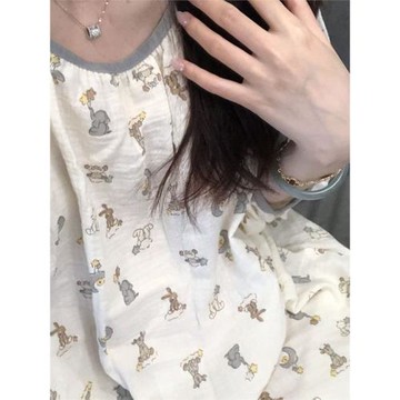 新款ins風睡裙女日系夏季卡通可愛月亮狗睡衣女網紅甜美家居服夏