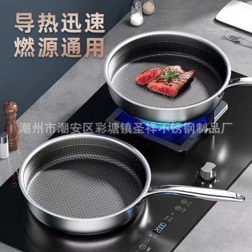 廠家直銷三層不銹鋼炒鍋蜂窩煎鍋不粘平底鍋不沾炒菜鍋家用鍋批發