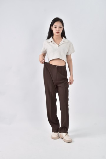 (L) key wear高腰春夏直筒棕色長褲