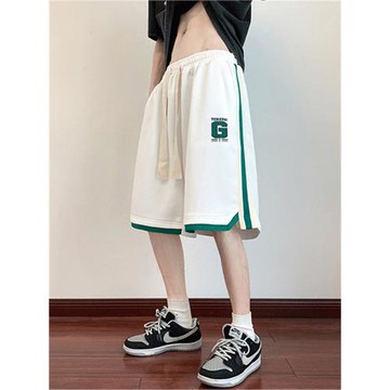 夏季撞色拼接休閑短褲男潮牌運動五分褲健身籃球潮流直筒寬松中褲