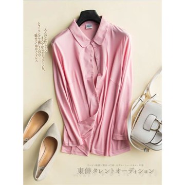 重磅針織真絲襯衫女桑蠶絲修身顯瘦氣質款翻領長袖上衣紐扣T恤