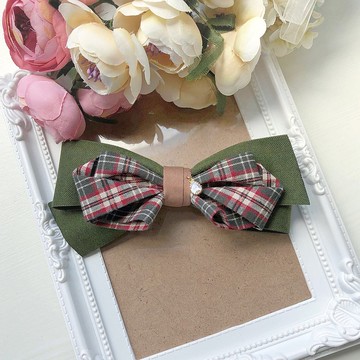 學院風格紋彈夾髮夾-墨綠色