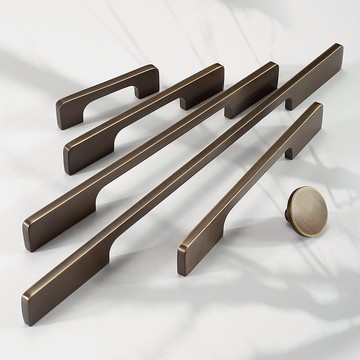中式拉手柜門新中式純銅衣柜門把手咖啡黃銅櫥柜抽屜輕奢一米長