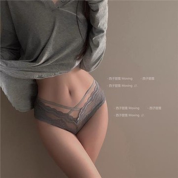 蕾絲內褲女性感夏季薄款純欲風透氣交叉帶無痕低腰純棉抗菌檔三角
