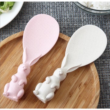 🍓小雨媽的童言童語🍓現貨~立體造型實心可立式米飯匙飯勺廚房小麥秸梗餐具可愛小兔子造型飯勺日式站立飯匙飯鏟