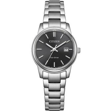 CITIZEN 光動能簡約女錶 開學新裝備-銀x黑 EW2318-90E