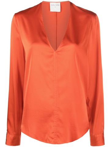 Forte Forte - V-neck long-sleeve blouse - women - Spandex/Elastane/Silk - IV - Orange