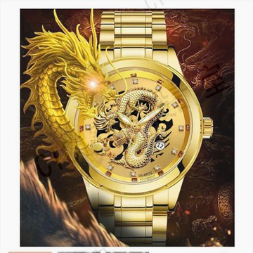 金色男士水光防水石英超薄手錶鋼帶龍鳳情侶表【亞德機械五金家居】