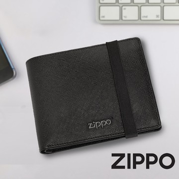 [隔日到貨] ZIPPO 原廠商品 黑色十字壓紋雙折皮夾 束帶款 2007076
