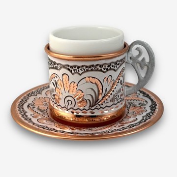 SOLO歐洲家居 - 土耳其手工銅雕 濃縮咖啡杯盤組 70ML (雙色)