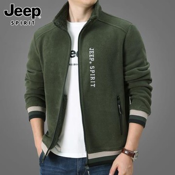 JEEP SPIRIT搖粒絨開衫外套男士春秋季休閑立領寬松抓絨衣夾克男