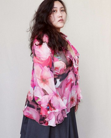 南瓜Vintage。MSGM 印花 荷葉邊 透膚 上衣 大尺碼