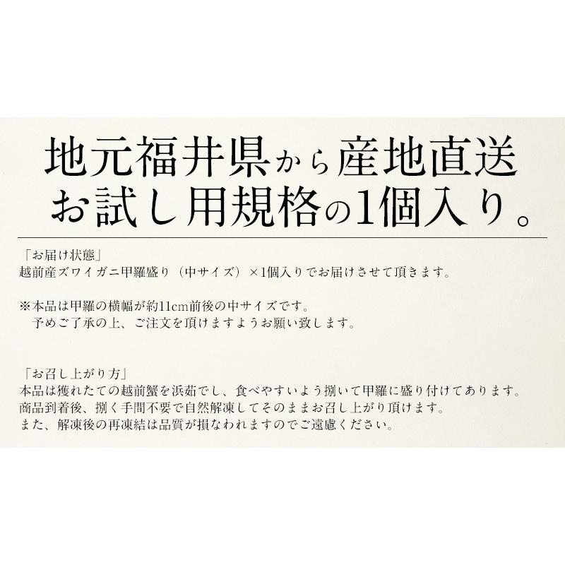 越前産ズワイガニ 甲羅盛り 中サイズ×1個（甲羅横幅 約11cm）越前産 ずわい蟹 ずわい甲羅盛り 冬グルメ 冬ギフト