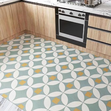 復古花紋PVC一抹净地墊  浮光掠影  120 x 60  浮光掠影 綠色 + 白色 + 黃色  1個