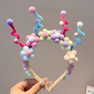【七號】甜美可愛彩虹色扭扭棒花朵髮箍女趣味搞怪髮飾頭箍高顱頂髮卡頭飾免運