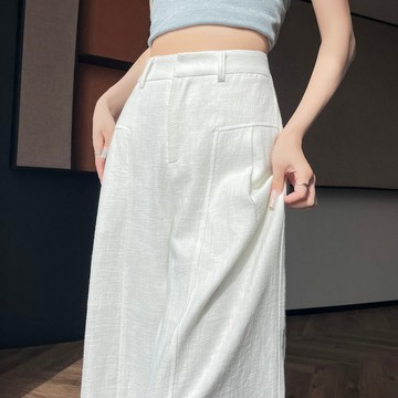白色仿麻闊腿褲女 夏薄款高腰垂感老錢風西裝褲 直筒棉麻休閒褲闊腿褲 簡約百搭通勤長褲