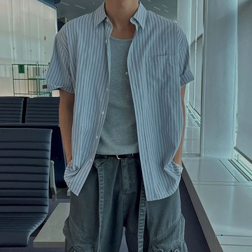 正韓夏日清爽亞麻條紋口袋短袖襯衫 3色 YUPPIE 預購商品 0526
