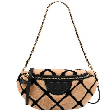TORY BURCH 162197 Fleming 羊毛拼接雙背帶胸口包/腰包.棕/黑