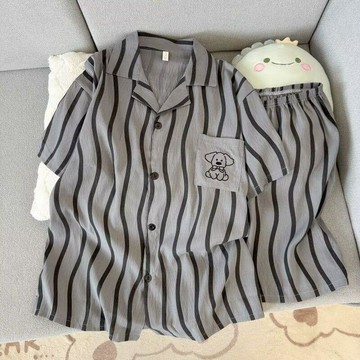 夏季雲朵棉男士睡衣薄款短袖短褲卡通男大碼夏天家居服套裝可外穿