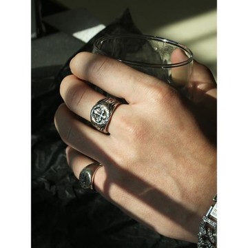 歐美復古戒指男士潮牌美式個性小眾設計男生對戒開口可調骷髏十字