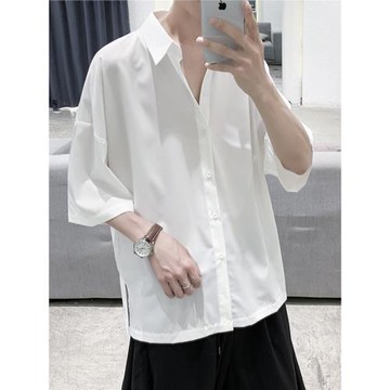 很仙的白襯衫男短袖夏季寬松港風痞帥寸衫五分袖ins潮流休閑襯衣
