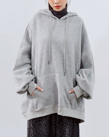 MIT 素面口袋造型刷毛連帽衛衣-花灰