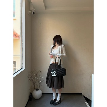 Muun Studio 韓系純欲穿搭蕾絲吊帶疊穿圓領開衫上衣褶皺輕薄半身裙春夏三件套