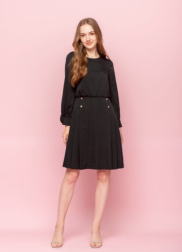 輕感柔甜亮澤褶裙雪紡洋裝