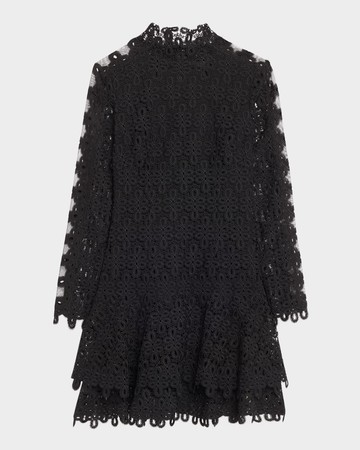 Joy Guipure Lace Long-Sleeve Mini Dress