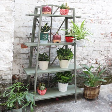 個性復古鐵藝做舊多肉花架 法式鄉村置物架 儲物架 花園園藝雜貨