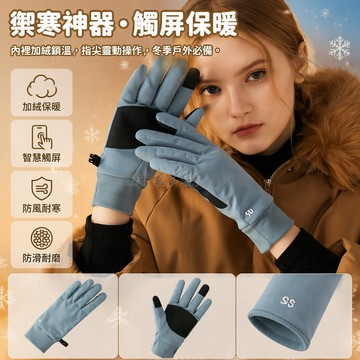 桃園出貨✨ 冬季通勤保暖觸控手套 藍色加絨防風戶外騎行滑雪運動防滑設計