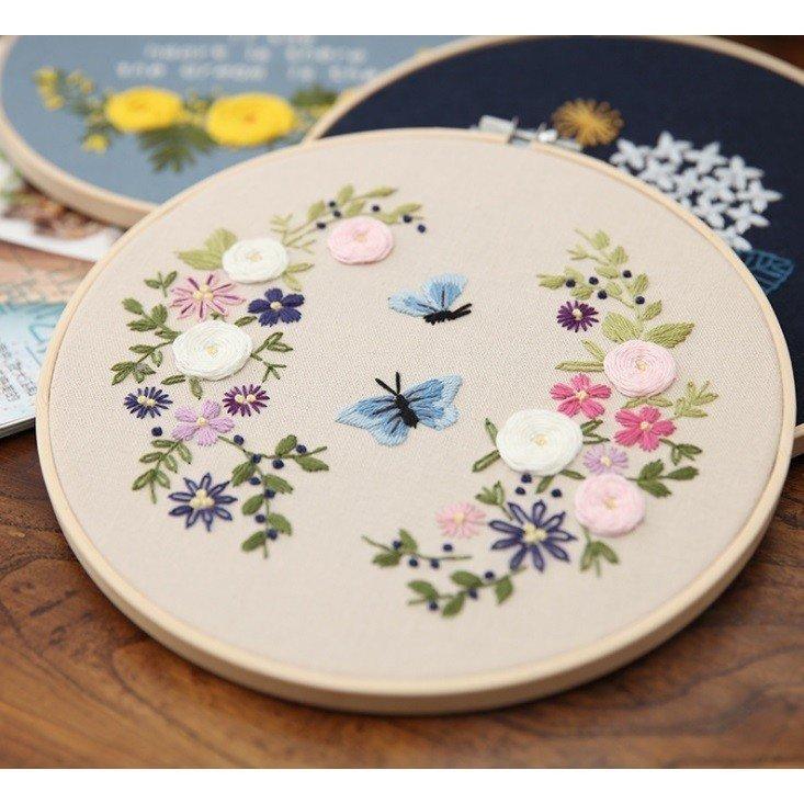 刺繍キットクロスステッチ図案手芸キットDIYサンプラー刺繍枠刺しゅうツール付き初心者簡単やり方立体パンジーの花柄手作り