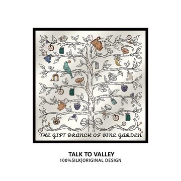 禮物樹原創真絲黑白頭巾桑蠶絲掛畫送禮品雙面中大小方巾披肩絲巾