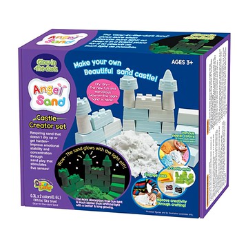 Donerland 天使沙夜光城堡組 含白色0.3L+藍色0.3L夜光沙 附黃色收納箱及6個模具  夜光沙  1組