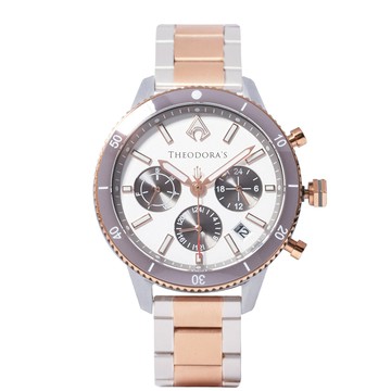 水行俠夜光潛水腕錶|熊貓款[小錶面] 米白灰面-鋼鍊帶雙色玫金銀