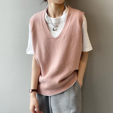 學院風v領針織背心針織上衣毛衣韓版【83-24-8BX045-21】ibella 艾貝拉