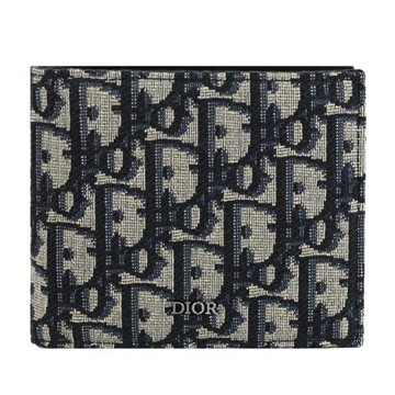 Christian Dior Oblique 浮雕LOGO緹花款對開8卡短夾.深藍