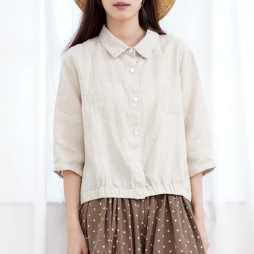 亞麻舒適短款襯衫327274