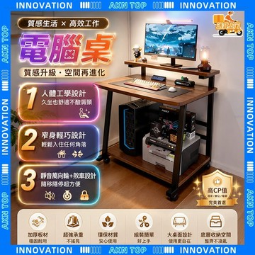 【AKN】電腦桌 辦公桌 工作桌 小書桌「小戶首選移動自由」三層置物 拆卸滑輪 電腦書桌 床邊桌 A115 書桌椅 桌子