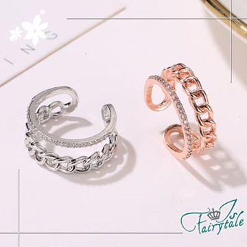 【伊飾童話】雙層麻花＊韓風水鑽彈性開口戒指/2色可選