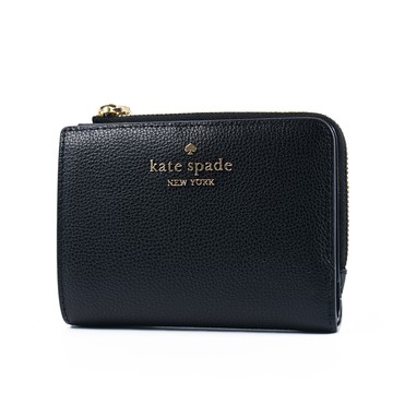 KATE SPADE 鵝卵石紋L型拉鍊釦式短夾-黑色
