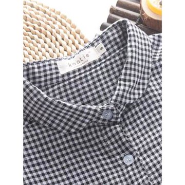 日系文藝小清新復古格子娃娃領雙層棉紗寬松襯衫女長袖防曬衫韓范