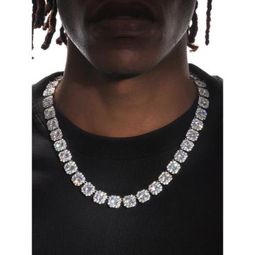 GRGR ice out 鍍18K白金滿鉆冰糖塊項鏈嘻哈鎖骨鏈超閃鋯石ins