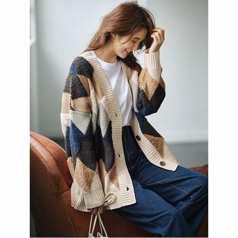 大きいサイズ Ll 3l アーガイルニットカーディガン 大きいサイズ レディース 大きいサイズ トップス チュニック レディース 通販 Lineポイント最大10 0 Get Lineショッピング